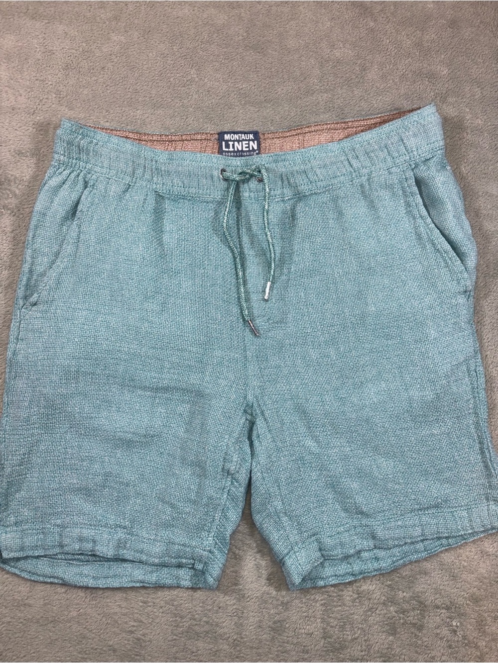 Montauk Linen Pull-On Drawstring Shorts Light Blue Green - Size Medium